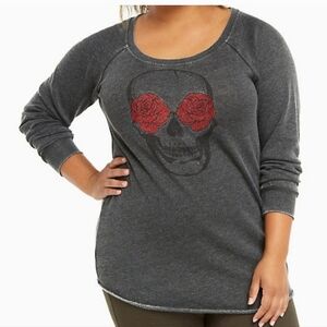 Torrid Gray Sweatshirt Skull Roses Thrash Gothic Size Large●